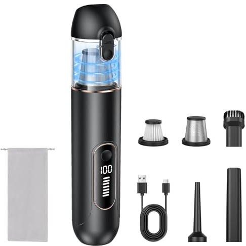 Ombrex 20000pa Handstaubsauger Akku, 3 IN 1 Auto Staubsauger Stark mit 4 Saugmodi, Portable Vacuum Cleaner für Auto, Haustiere,Sofa,Büro, Mini Staubsauger 7500mAh(Schwarz)