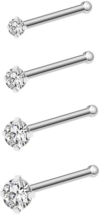 HFMYGS 4 Stück Nasenpiercing Stecker, nasenpiercing chirurgenstahl, Nasen Piercing, Edelstahl Nasenstecker, Nostril Piercing, Silber Nase Stecker