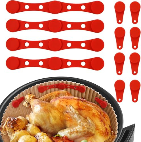 Accessori Friggitrice Ad Aria,12 Pezzi Clip Magnetiche In Silicone per Carta forno per friggitrice ad aria (Rosso - Rotondo)