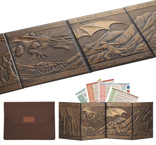 Trymaker Dm Screen, 5e DND Spielleiterschirm, Dungeons and Dragons zubehör | Kunstleder DM Sichtschirm mit Regel-Referenzkarten, Einer Aufbewahrungshülle