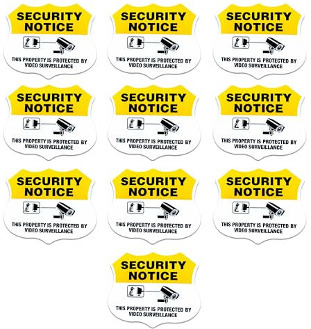 10pcs Video Surveillance in Operation Sign, Adhesive Labels for Indoor Outdoor Use Clear Window Stickers, Video Surveillance Stickers for Windows and Notice Signs for Door Wall Monitoring