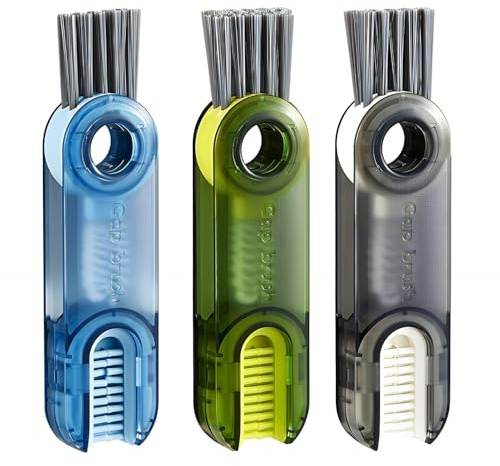3in1 Cup Lid Cleaning Brush, Multifunctional 3-in-1 Cleaning Brush Set with U-Shape Silicone Brush Spiral Gap Brush Stiff Bristles for Stainless Steel Water Bottles Travel Mugs Lids Crevices (3PCS)