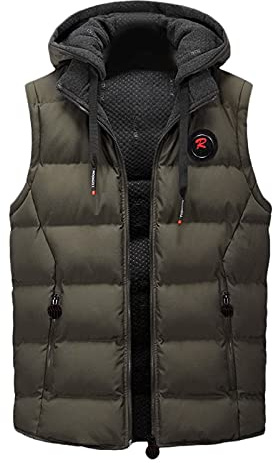 Vadderad väst med huva för män – vintervärme dubbel-varm fleece-väst, quiltad puffer ärmlös jacka med huva, herr varm vinterytterkläder väst, mysig vadderad väst för daglig användning utomhus, gRÖN
