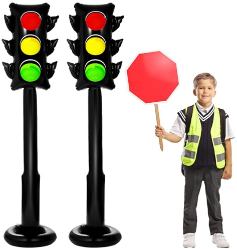 2Pcs 59Inch Jumbo PVC Stop Light Balloons Inflatable Traffic Light Balloons Race Car Party Decor Traffic Signal Stoplight Balloon Kit for Race Car Theme Birthday Party Baby Shower Back to School Decor