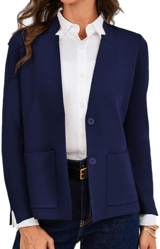 GRACE KARIN V-ringad blazer kofta dam med ficka business, Marinblå, XXL