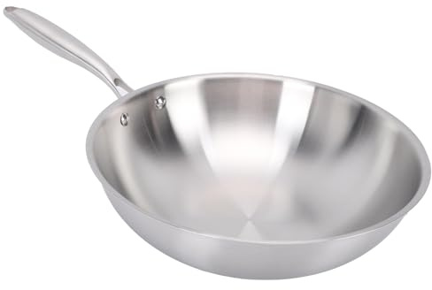 ASHATA Pow Wok de Acero Inoxidable 304 con Mango, Sartén Antiadherente para Freír, Utensilios de Cocina para Estufas de Gas y Eléctricas (32CM)