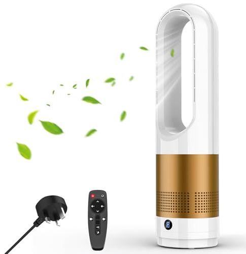 Qbiower Bladeless Tower Fan, 56cm Quiet Cooling Fan for Bedroom, 8 Speeds & Sleep Mode, 8H Timer, 80° Oscillation, Remote Control, Safe Standing Fan for Kids, Energy Saving (Gold)
