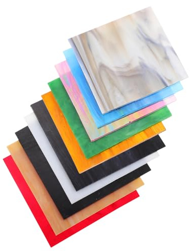 OSALADI Glasbausteine Bunt aus Mica und Glas mit Wasserwellenstruktur für Selbstgemacht Bastelarbeiten und Kathedralglas Mosaik 10 Stück Zufällige Farbe