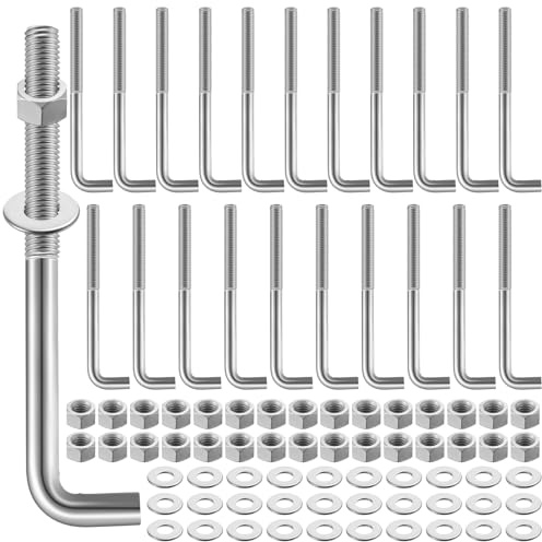 Blulu 30 juegos de pernos de anclaje en L de 5/8 x 8 pulgadas (tuercas y arandelas incluidas), anclaje de hormigón roscado galvanizado en caliente de acero de bajo carbono para vertedor de