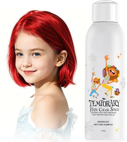 Rote Temporäre Haarfarbe Spray für Frauen – Sofortige & auswaschbare Haarfarbe für Männer & Jugendliche – Schnelles Styling für Halloween, Cosplay, Kostümparty, Weihnachten, 150 ml