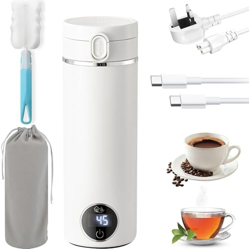 500ml Portable Travel Kettle,USB-C Electric Water Heater, Portable Electric Kettle with Carry Handle & 6 Adjustable Temperature Settings, Dual Power Modes for Home Travel & Car