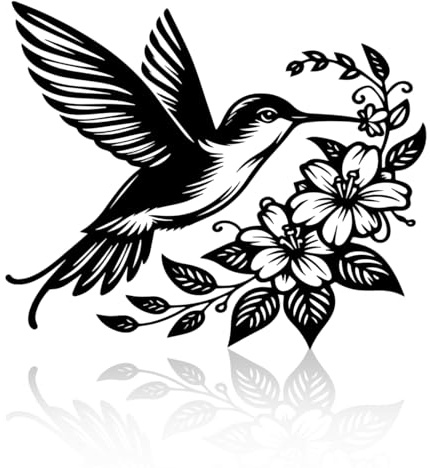Zorvix Metal Humming Bird Wall Art Decor with Flowers, Black Outdoor Garden Fence Decorations, Metal Wall Art for Balcony, Living Room, Hallway and Stairs, Farmhouse