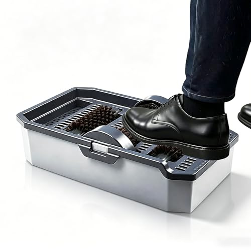 DOJBK Máquina Limpiadora De Suelas De Zapatos, Alfombrilla Limpiadora De Zapatos De Autoservicio, con 3 Cepillos, 1 Almohadilla Absorbente, Salida De Desagüe, 4 Alfombrillas Antideslizantes