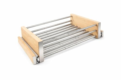 Cajón Extraíble Regulable para Muebles Altos Cocina Bandeja Telescópica Ajustable 27 5-57 cm Organizador Deslizante Armario con Guías Extracción Total Acero Inoxidable Madera