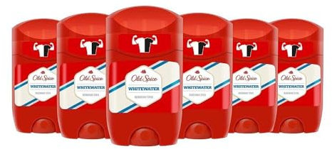 Old Spice Whitewater Men's Deodorant Stick 50ml x 6, 24/7 Fressshhh With Daily Use, Long Lasting Perfume Quality Scent, Odour Protection, 0% Aluminium Salts, Invisible On Black & White
