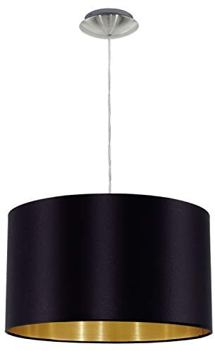 EGLO Pendellampe Maserlo, Textil Pendelleuchte, Hängeleuchte aus Metall in Silber und Stoff in Schwarz und Gold, E27 Fassung, Ø 38 cm
