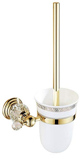 WOMAO Toilettenbürstenhalter Gold, Wandmontage Klobürste Wand Silikon Klobürstenhalter Ersetzbarköpfe mit Kristall Keramik WC Bürste Set