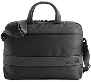NAVA Design - Cartella a Due Manici Porta PC 15,6'' in Poliestere, Tracolla Amovibile e Tasca con Schermatura RFID per la Protezione di Carte di Credito, Colore Nero - Dimensioni 29 x 42 x 6 cm