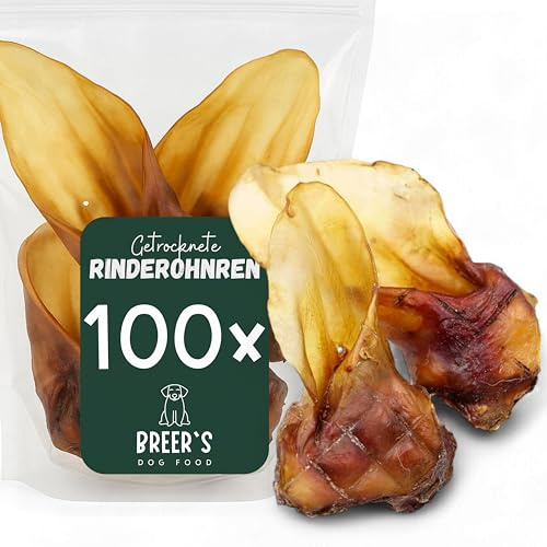 BREERs Getrocknete Rinderohren mit Muschel für Hunde 100 Stück aus eigener Deutscher Herstellung, Kauartikel für Groß & Klein