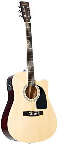 Red Hill D-1-CE Westerngitarre, Akustik-Gitarre mit Tonabnehmer, elektroakustische Gitarre, Dreadnought mit Cutaway und Natural Lindendecke