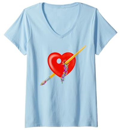Femme Artist Love Art Tools Palette de peinture Pinceaux Art T-Shirt avec Col en V