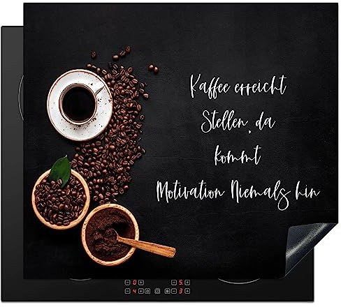 KitchenYeah© Herdabdeckplatte Einteilig Ceranfeld Abdeckplatte Küche Deko | 59x5 cm - Ceranfeldabdeckung Herdabdeckung Induktionsmatte Zitate & Sprüche - Kaffee erreicht stellen, da kommt..