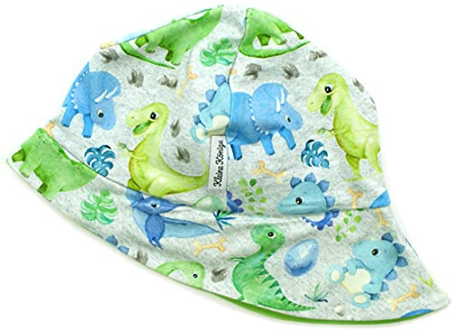 Kleine Könige Sonnenhut Sommer Mütze Baby Jungen · Modell Dinosaurier Little Dino hellgrau, Lemon · Ökotex 100 Zertifiziert · Größe 122/128