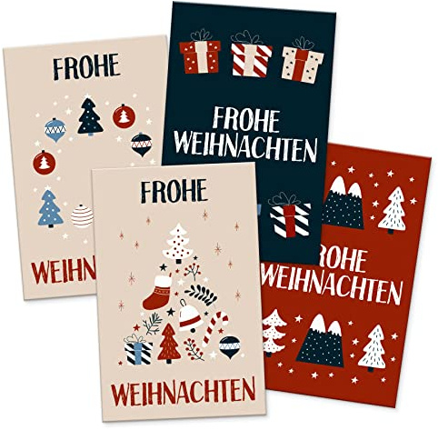 itenga 24 x Geschenkekärtchen Frohe Weihnachten im Visitenkartenformat Mini-Weihnachtskarte Geschenkanhänger für kurze Texte Namensschild Design Weihnachtsdeko vintage