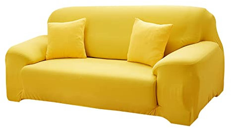 ENEN Funda Sofá Elastica, Color Sólido Funda para Sofá 1/2/3/4 Plazas Universal Ajustables Extensible Cubierta Sofá Antideslizante Forro de Sofá para Salon (Amarillo,3 Plazas(181-230cm))