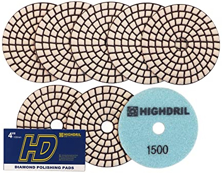 HIGHDRIL Dry Diamond Polishing Pad - 8PCS #1500 Sanding Pads 100MM for Granite Stone Marble Floor Grinder Polish Pad Kit for Drill, Grinder, Polisher