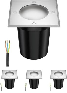 ledscom.de 4 pièces luminaire encastré de sol RELI pour l'extérieur, IP67, inox, givré, carré, 11 x 11cm incl. lampe LED 450lm blanc chaud