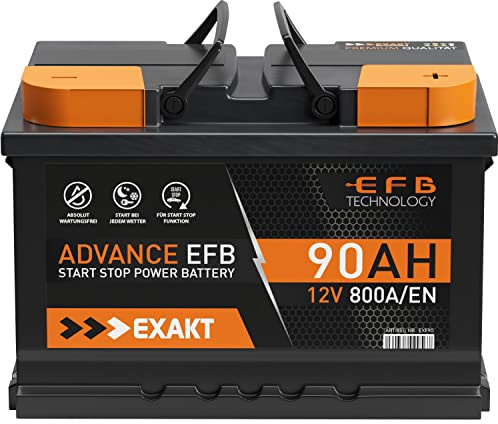 EXAKT EFB Batterie 90Ah 12V Start-Stop Autobatterie ersetzt 70Ah 75Ah 80Ah