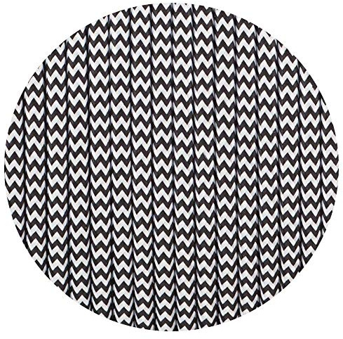 2 Core 5 Meters Black &White Colour Round Fabric Cable, Vintage Style Italian Braided 0.75mm Flexible Lighting Electrical Cable for UK Lighting.