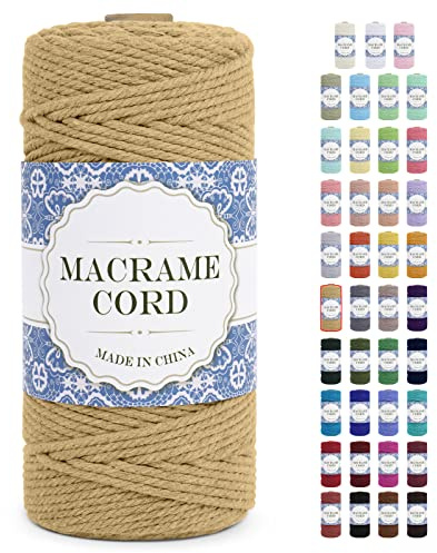 Uiopa Hilo Macrame 3mm x 100m Cuerda Macrame Gruesa Cuerda de Algodon Natural de 4 Hilos, Hilo de Macrame Cordel para Manualidades Macrame Pared Cortina Colgador de Plantas Decoración (Café)