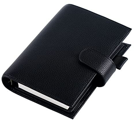 Moterm Personal Regular Ringe Planer - Echtes Leder Binder Organizer (25mm Ring, Kiesel-Schwarz)