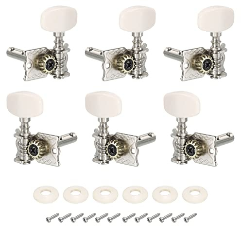 PATIKIL Classical Guitar String Tuning Pegs Chrome Plated Machine Heads Tuning Keys Tuners Single Hole for Classical Guitar 3L 3R, Beige, Pack of 6