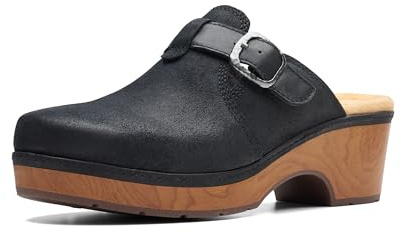 Clarks Black's Paizlee Nora Clog, Black Suede, 9.5 Wide US