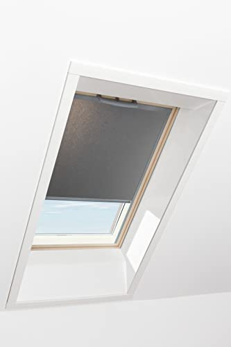 Original Roto Rollo Exclusiv ZRE für Roto Dachfenster - Führungsschiene Silber - Manuelle Bedienung - Tageslichtrollo für Baureihe Q - Größe 094/160 | 09/16 - Stofffarbe Dunkelgrau