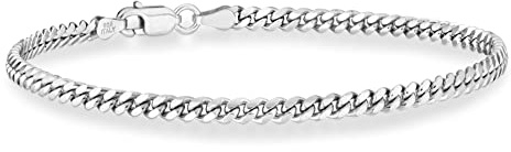 Miabella Italian 925 Sterling Silver Thick Solid Cuban Link Curb Chain Bracelet for Men, 3.2mm, 5mm, 7mm Made in Italy (8, 3.2mm)