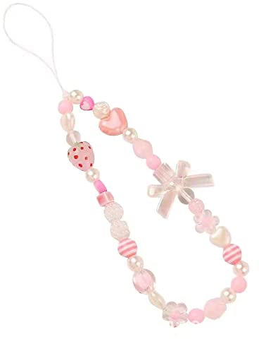 VICZON Lanière de Téléphone en Perles, Chaîne Anti-Perte de Téléphone, Cordon Telephone Portable, Bijoux de Telephone, rose Longe de téléphone portable