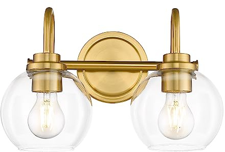 Audickic Bathroom Light Fixtures, 2-Light Brushed Gold Vanity Lights with Globe Clear Glass, Champagne Bronze Vanity Lighting Fixtures Over Mirror, AD-22280-2W-GD