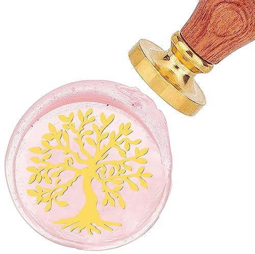 craspire Baum des Lebens Wachssiegelstempel 25 mm Siegelwachsstempel Retro Vintage Abnehmbarer Messingkopf Mit Holzgriff Für Hochzeit, Weihnachten, Einladung, Umschlag, Grußkarte, Geschenkverpackung