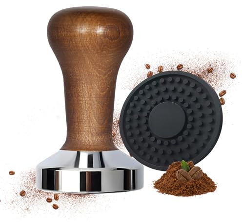 51mm Coffee Tamper with Wooden Handle & Silicone Mat – Professional Espresso Tamper Barista Tool for Perfect Espresso Shots – Durable Metal Base, Coffee Accessories