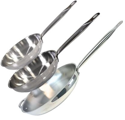 ELO 9903550 - Set di 3 padelle in acciaio inox, 24 cm, 28 cm e 32 cm, 2 padelle in acciaio inox, padella da cucina in acciaio inox, 24 cm 28 cm e 32 cm