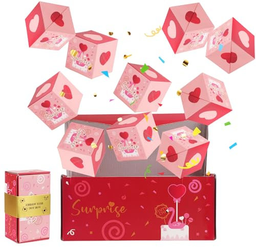Überraschungsbox, Rosa Liebesbox Überraschungsgeschenkbox Gefüllt mit Fotos Konfetti Karten Bargeld-Pop-up-Überraschungsbox für Valentinstag Geburtstag (20 Stück Explosionsbox)