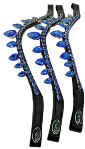 DROP Stirnriemen Diadem Strass Tropfen Rosa Blau Leder Schwarz Glitzer Stirnband für Trense Minishetty Shetty VB WB X Full (Shetty, Blau)