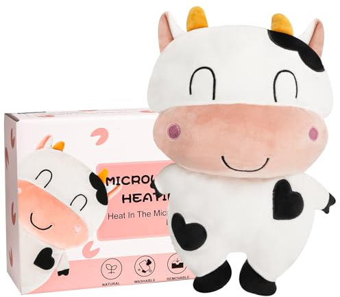 Microwave Heating Pad, Cow Heatable Stuffed Animals for Period, Cramps Pain Relief, Cute Soft Cozy Pillow Plush Heatable Warmies Stuffed Animals Gifts for Women, Teens (Cow)