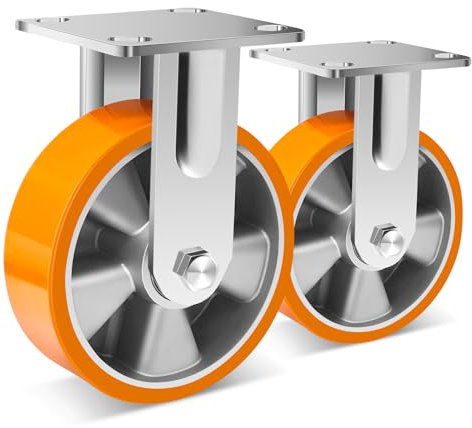 W B D WEIBIDA 150mm Ruedas para Muebles Fijo Carga de 570KG por Unidad, Ruedas con Núcleo de Aluminio, Ruedas Fijo Pesados de Poliuretano Duradera, Industria, Interiores y Exteriores, Juego de 2