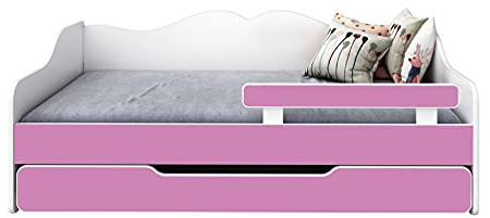 BDW - Kinderbett - Jugendbett - Doppelbett - mit Lattenrost, Matratzen, Schublade, Rausfallschutz - Ausziehbar - Schlafsofa, Gästebett, Klappbar - Kinderzimmer - 180x80cm - Rosa