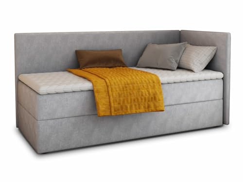 Sofnet Boxspringbett Flame mit Bettkasten - Einzelbett mit Bonell-Matratze und Topper, Polsterbett, Universelle Bettseite, Bett, Schlafzimmer, Kinderzimmer (Grau (Paros 05), 100 x 200 cm)